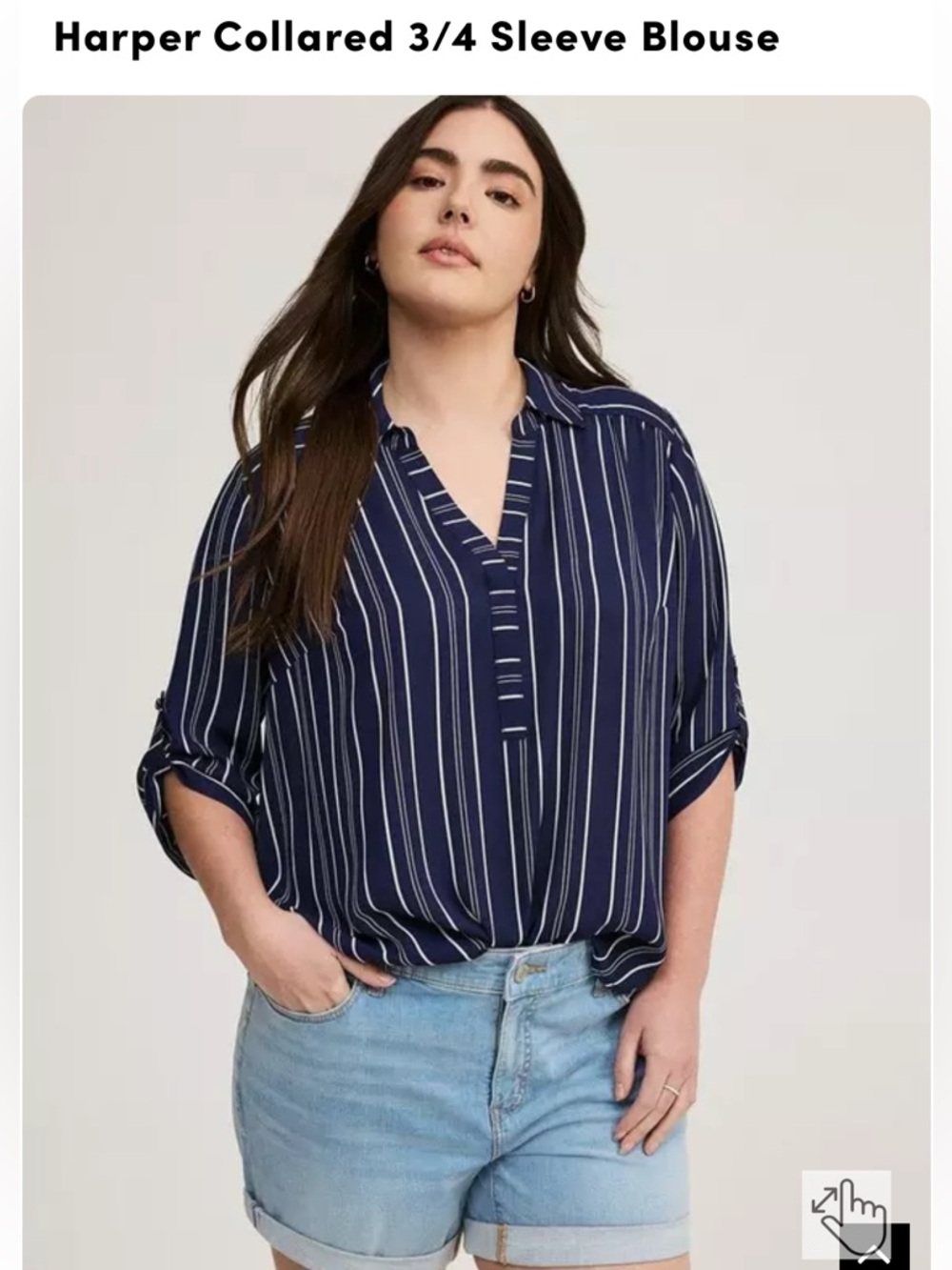 Torrid Harper Navy and White Vertical Stripe Collared Blouse NWOT size 0